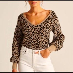 Abercrombie & Fitch Leopard Sweater Puff Accent Sleeves